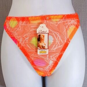 NWT VTG 90s Sophia Orange Sheer Mesh String Bikini Thong Panties 7 (L)  Sissy